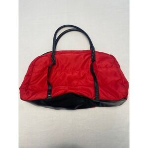 Beyonce Heat Red Puffer Nylon Duffel Bag Black Trim Gold B Charm Travel Gym